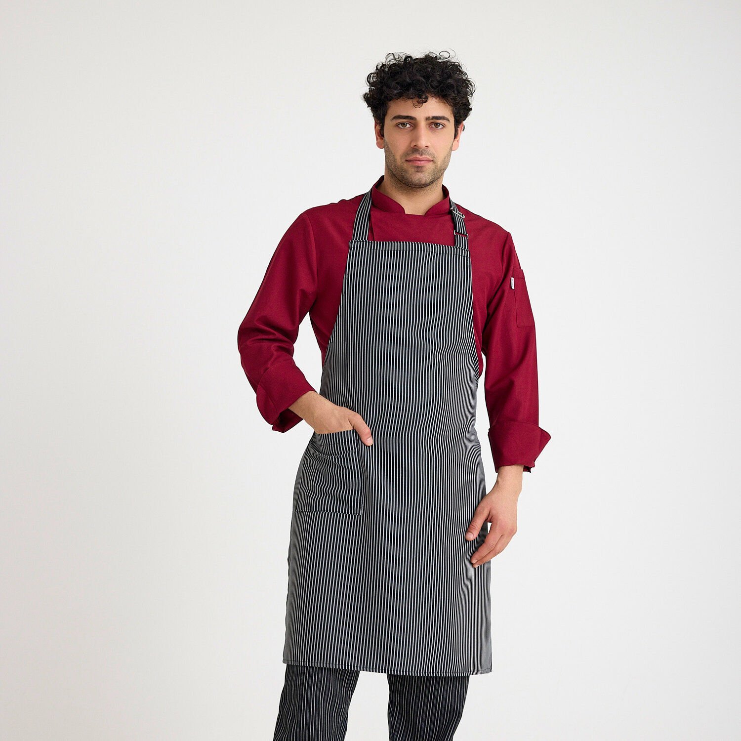 Kalın Çizgili Askılı Önlük - Siyah Gri