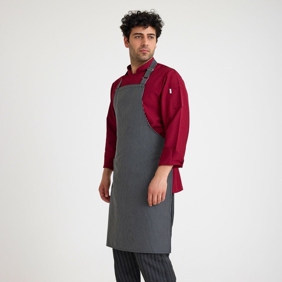 Kalın Çizgili Askılı Önlük - Siyah Gri