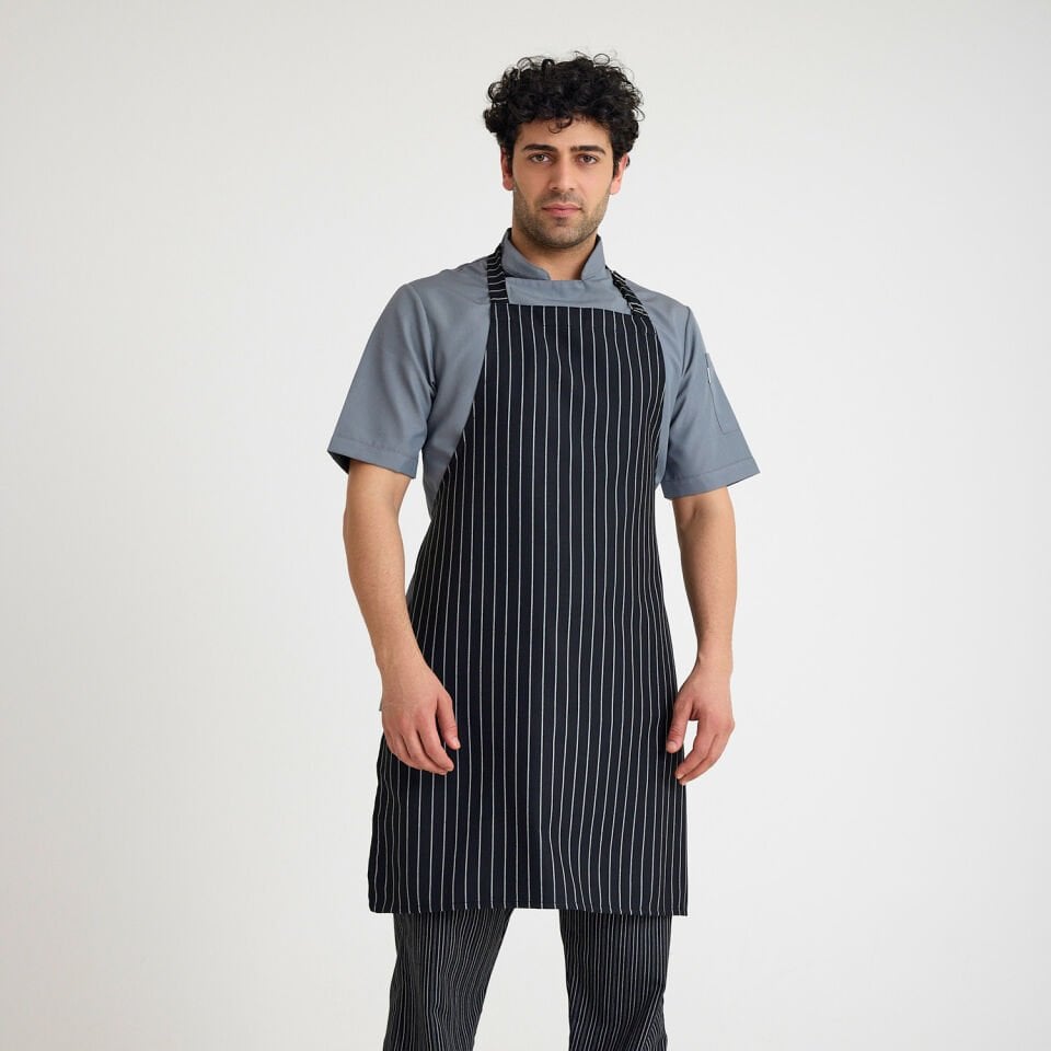 Kalın Çizgili Askılı Önlük - Siyah
