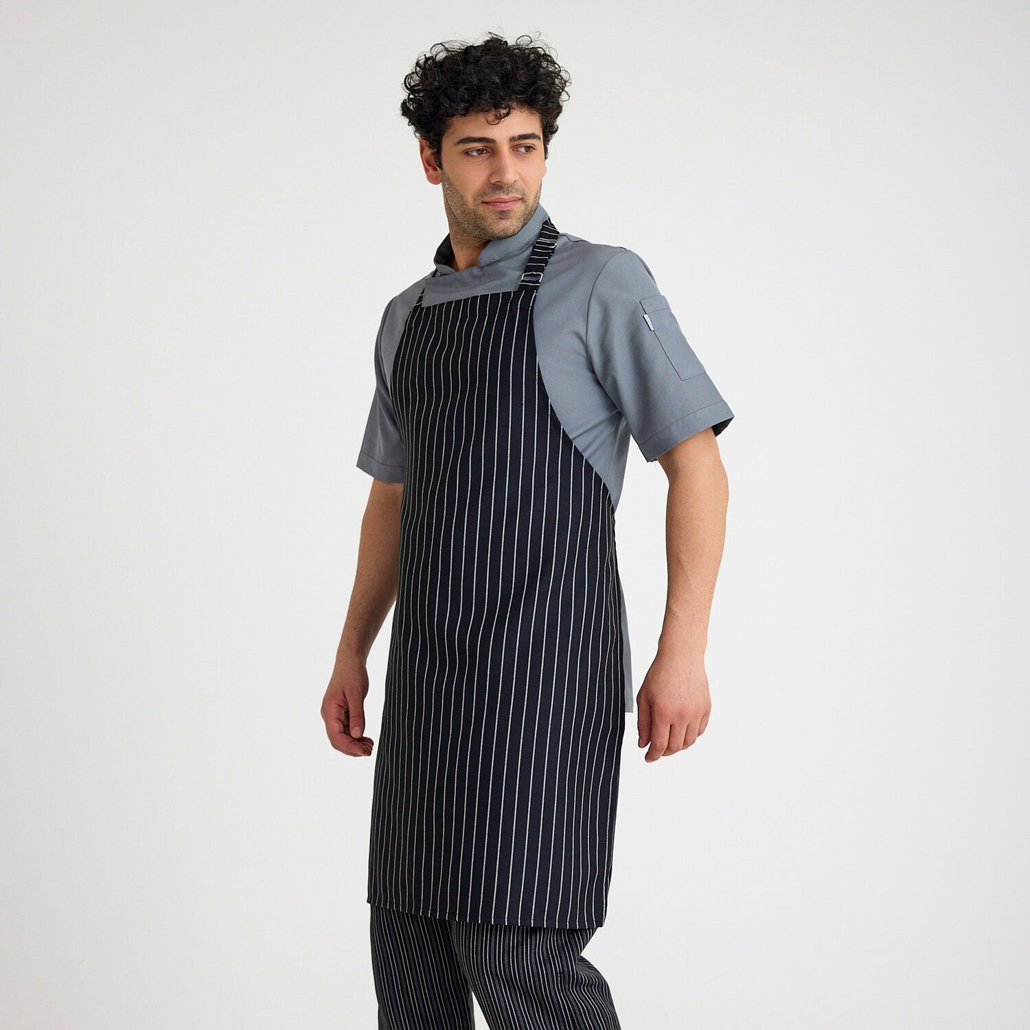 Kalın Çizgili Askılı Önlük - Siyah