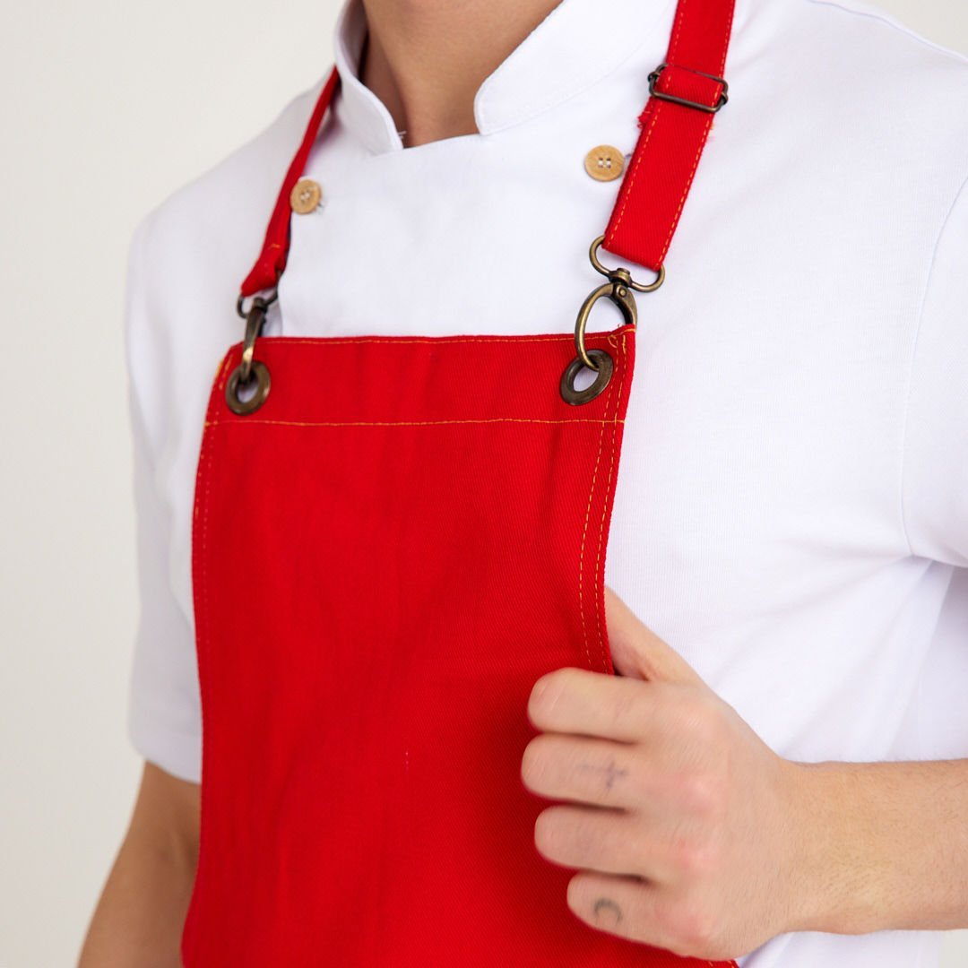 Kırmızı Kot Askılı Cepli Önlük
