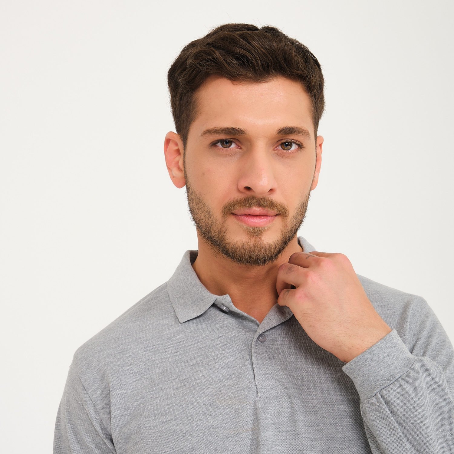 Gri Uzun Kol 1.Kalite Polo Yaka İş Tişörtü