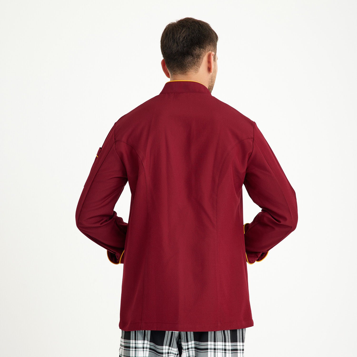 Bordo Sarı Biyeli Kruvaze Yaka Aşçı Ceketi