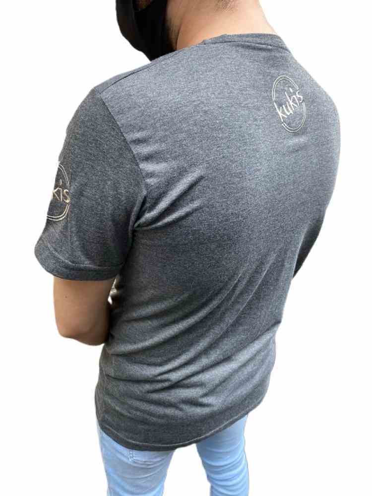 Gri Nakışlı Sıfır Yaka İş Tişörtü %100 pamuk