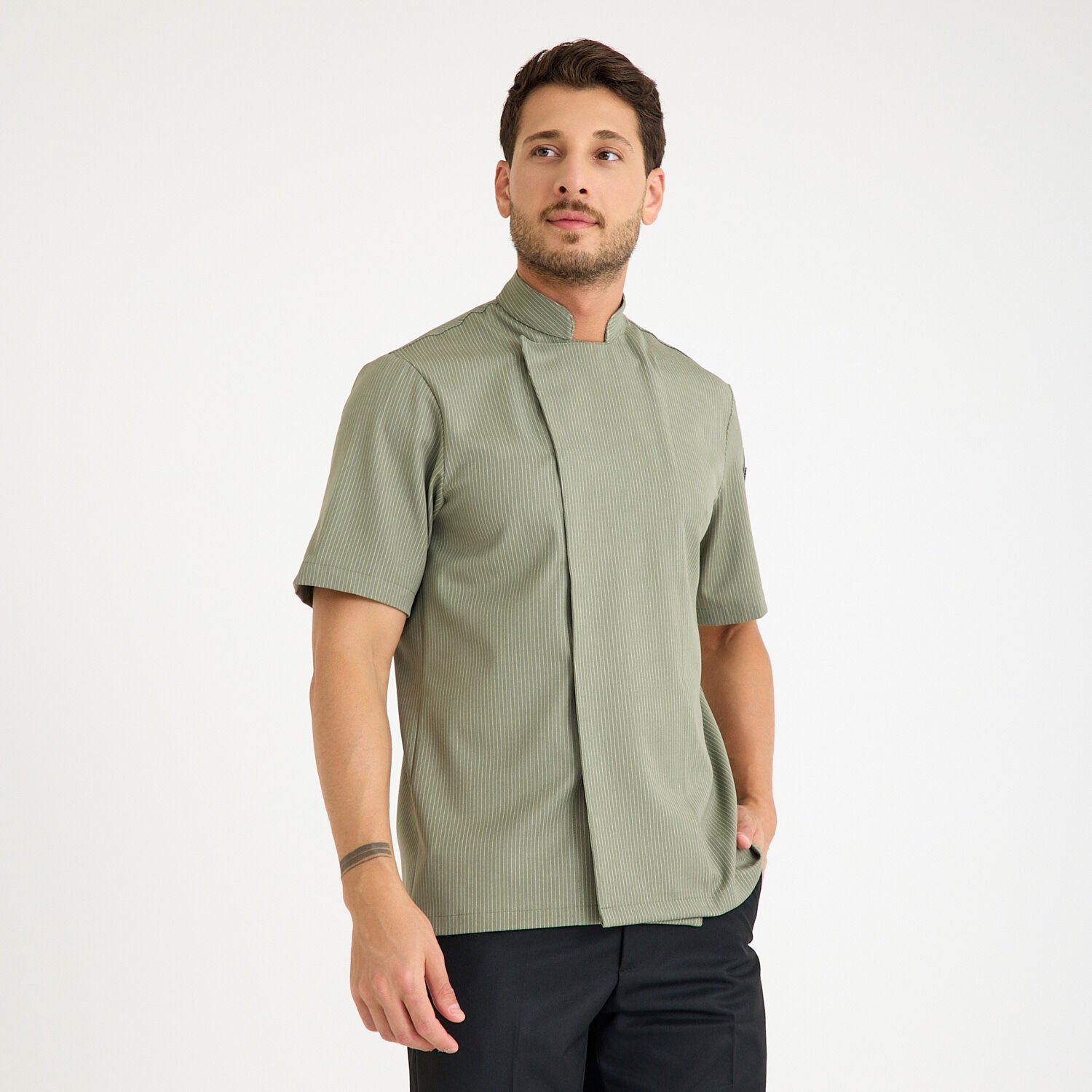 Yeşil Çizgili Kısa Kol Likralı Aşçı Ceketi