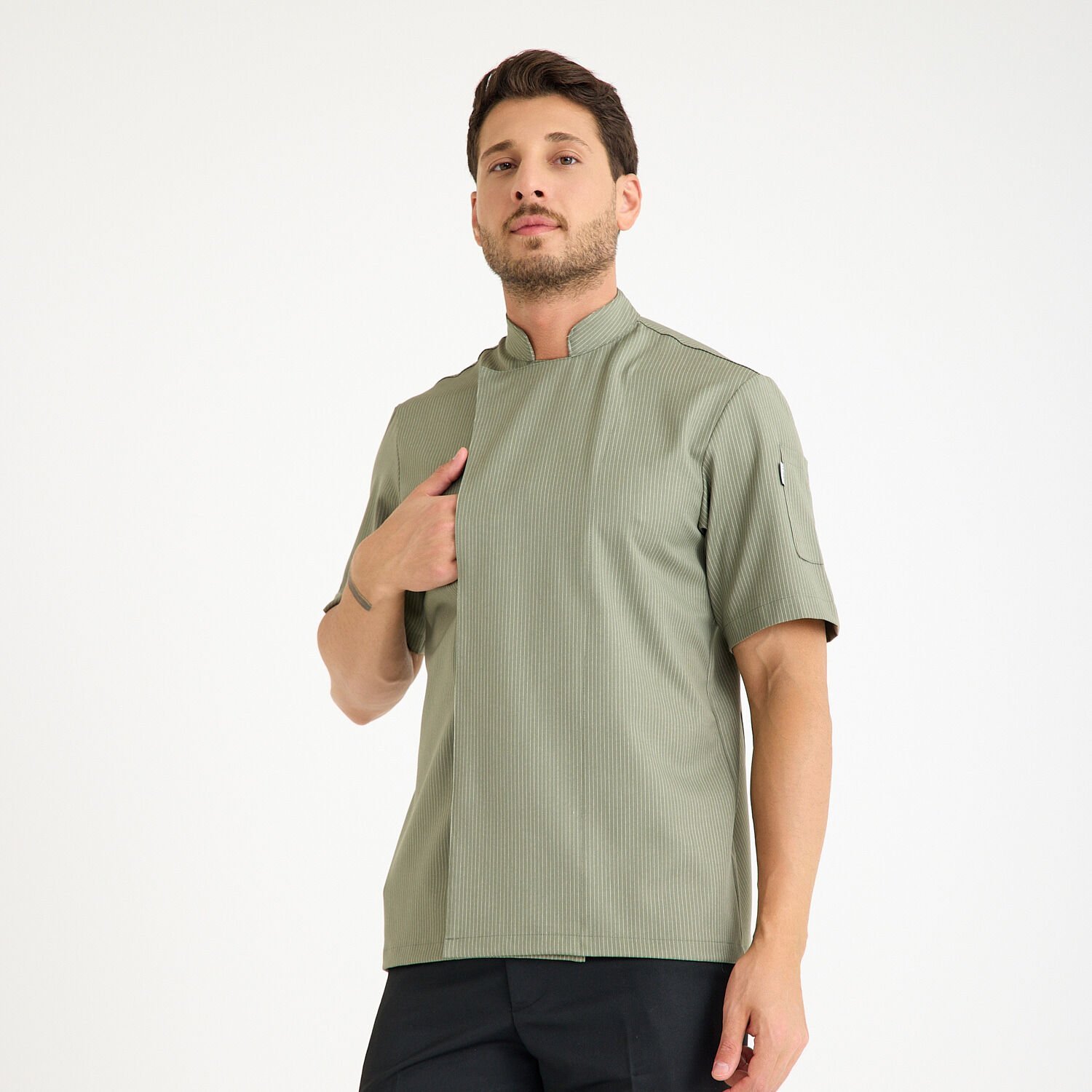 Yeşil Çizgili Kısa Kol Likralı Aşçı Ceketi