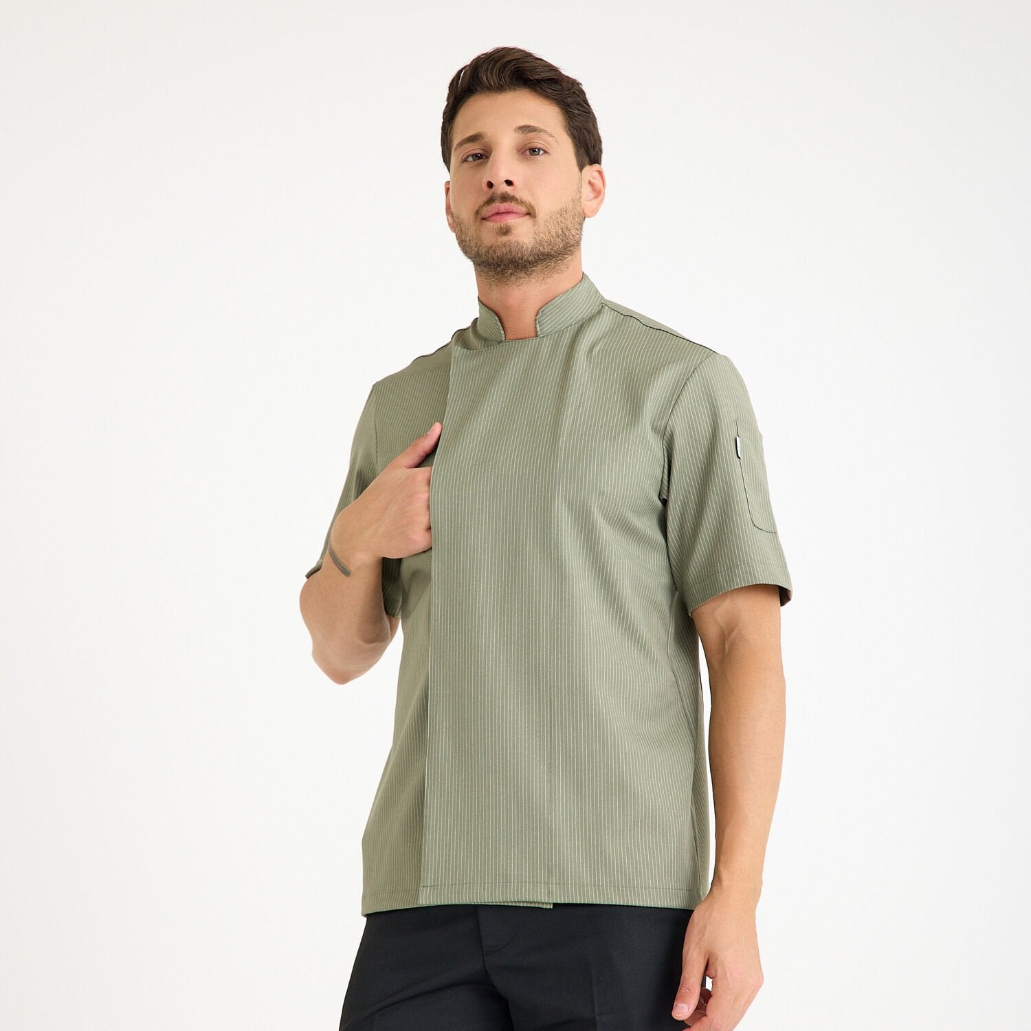 Yeşil Çizgili Kısa Kol Likralı Aşçı Ceketi