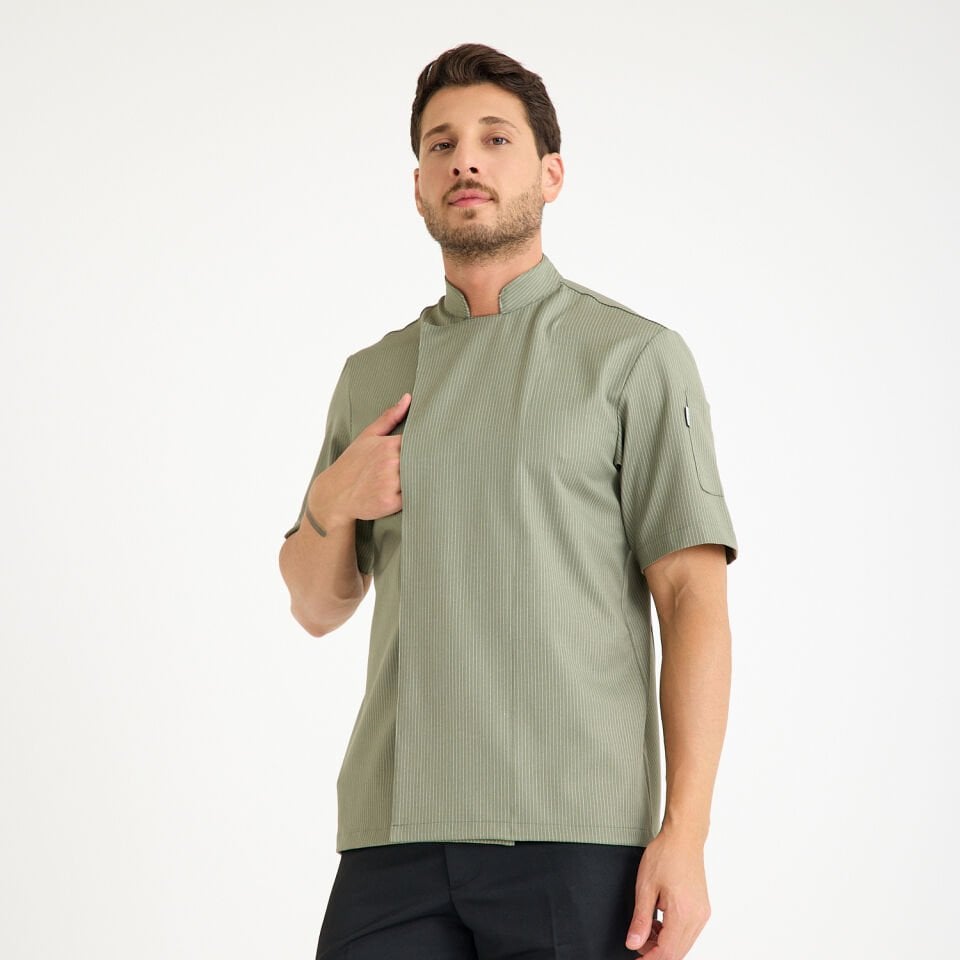 Yeşil Çizgili Kısa Kol Likralı Aşçı Ceketi