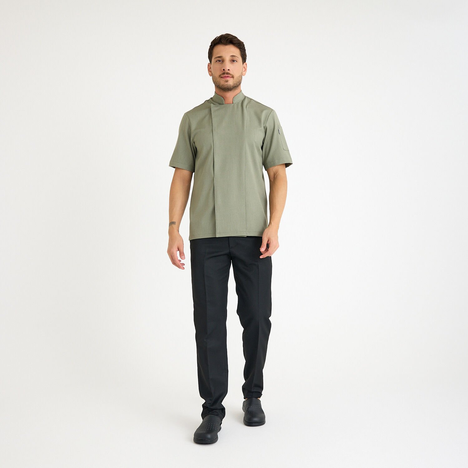 Yeşil Çizgili Kısa Kol Likralı Aşçı Ceketi