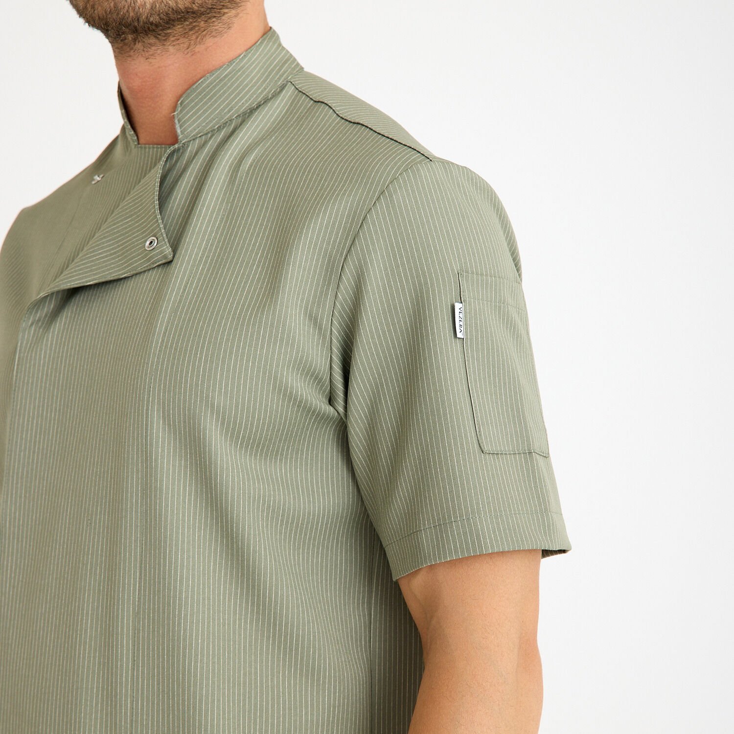 Yeşil Çizgili Kısa Kol Likralı Aşçı Ceketi