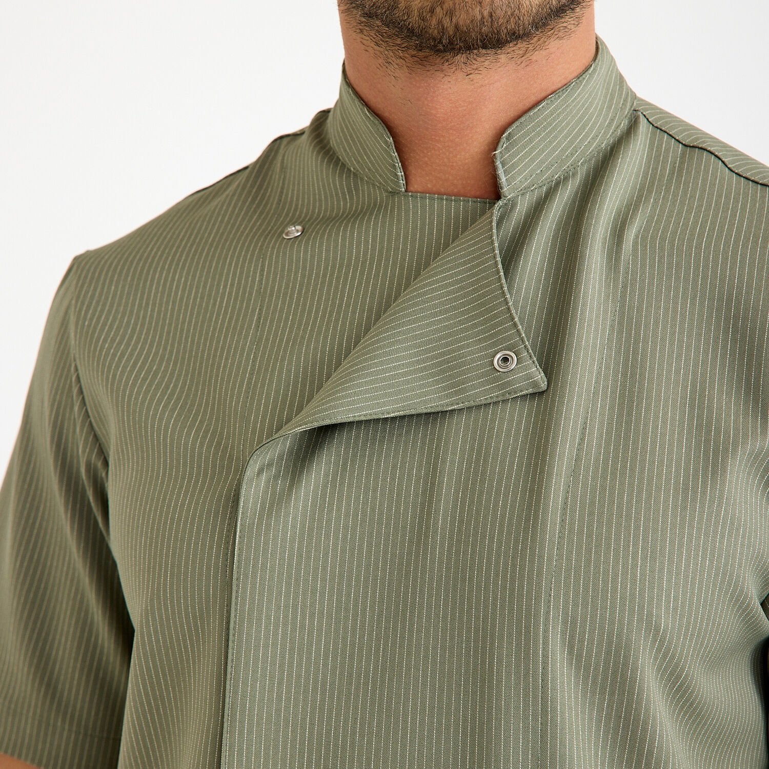 Yeşil Çizgili Kısa Kol Likralı Aşçı Ceketi