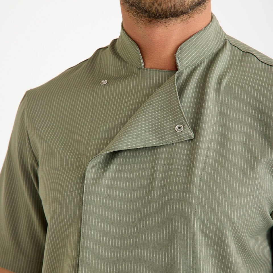 Yeşil Çizgili Kısa Kol Likralı Aşçı Ceketi