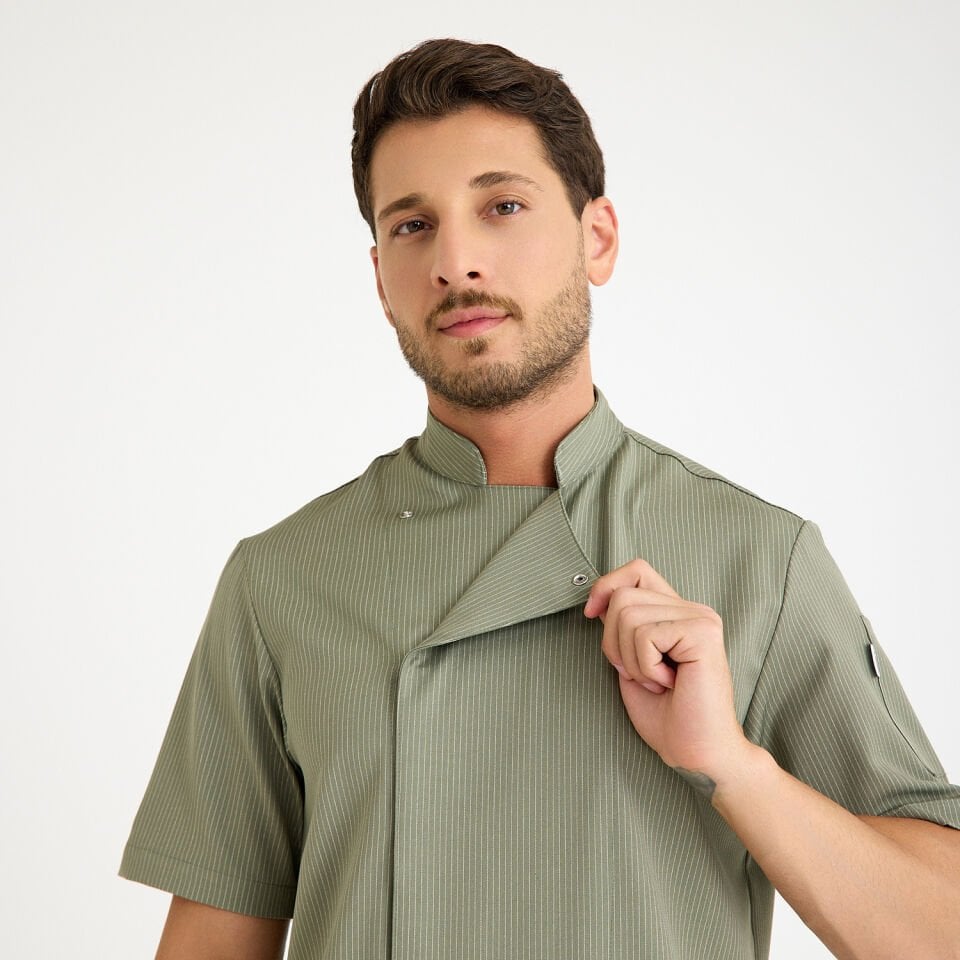 Yeşil Çizgili Kısa Kol Likralı Aşçı Ceketi