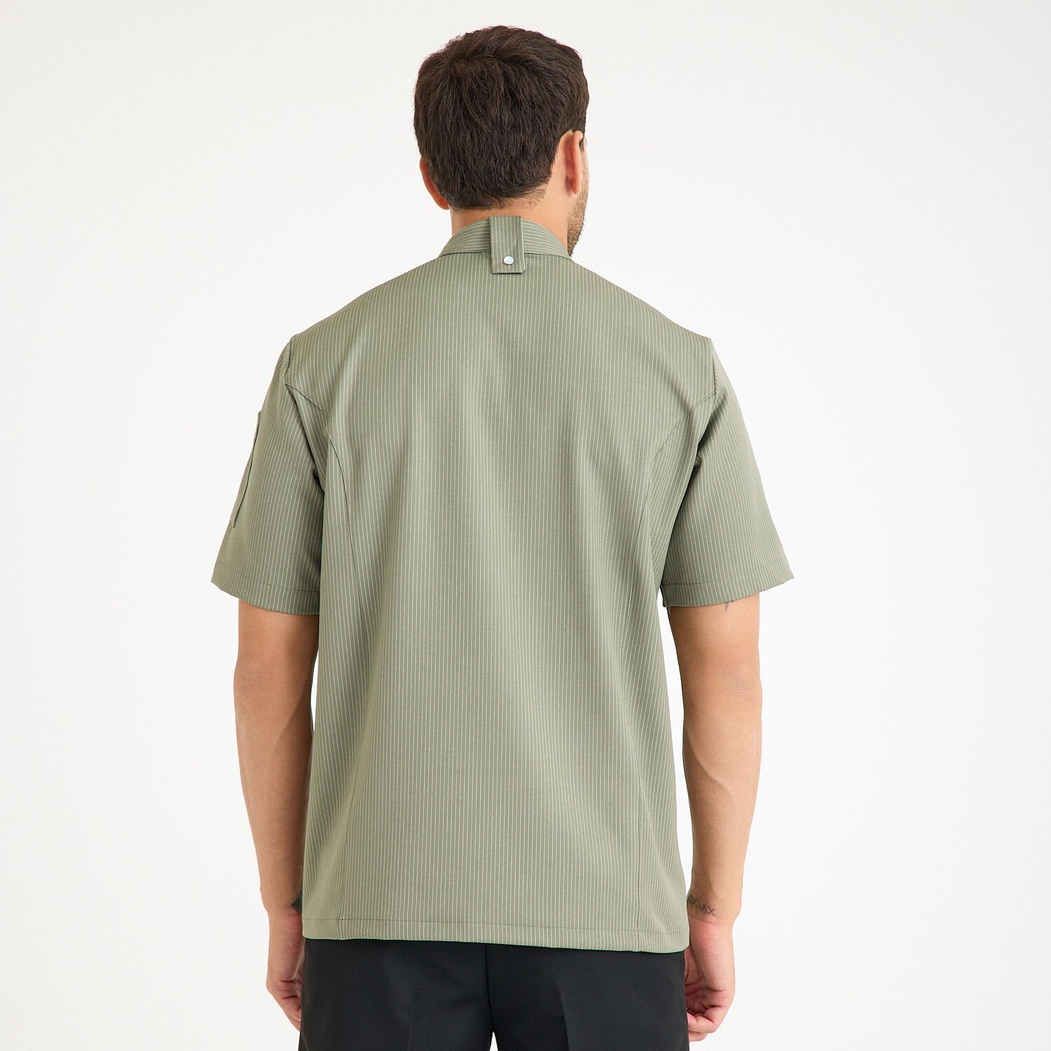 Yeşil Çizgili Kısa Kol Likralı Aşçı Ceketi