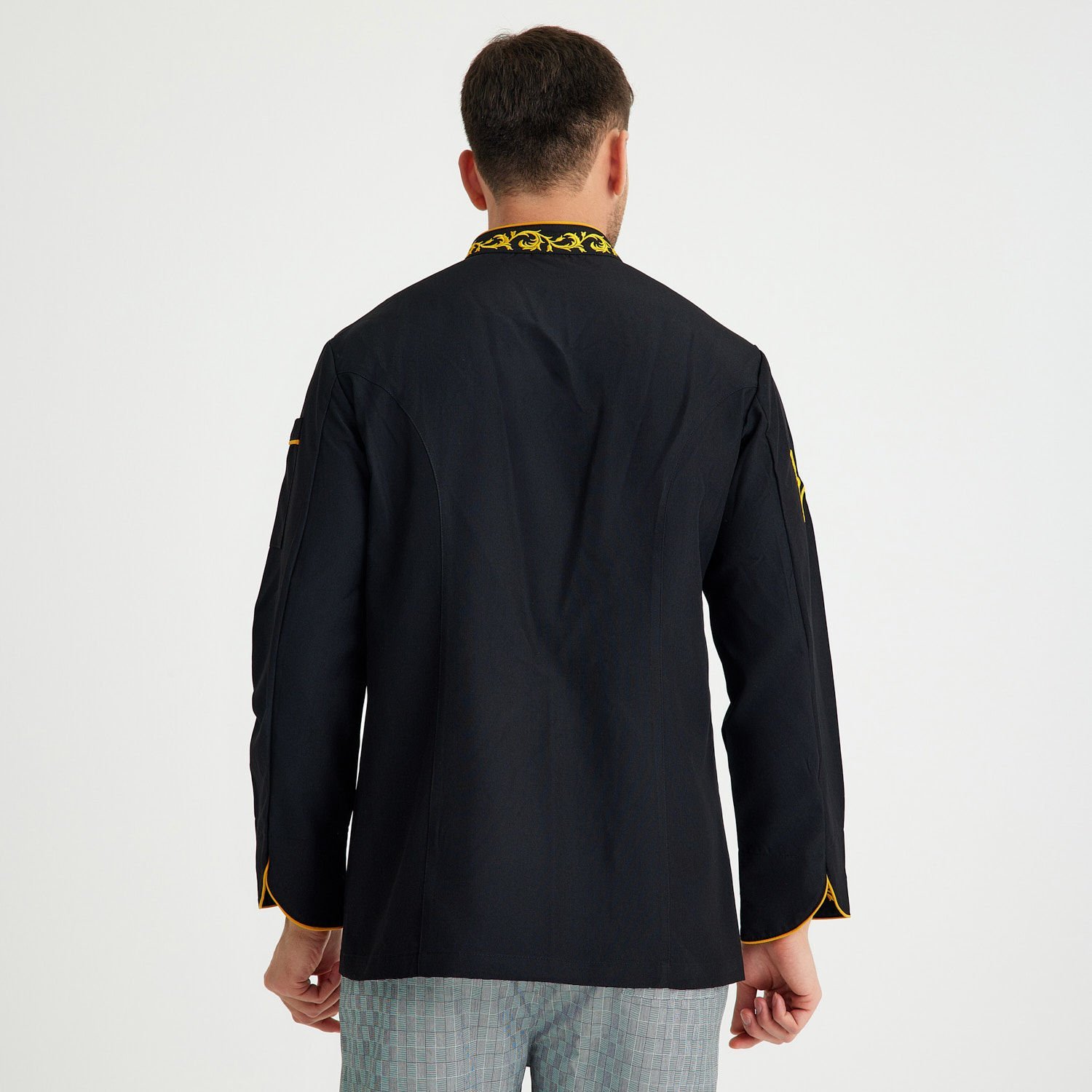 Siyah Sarı Nakışlı Aşçı Ceketi