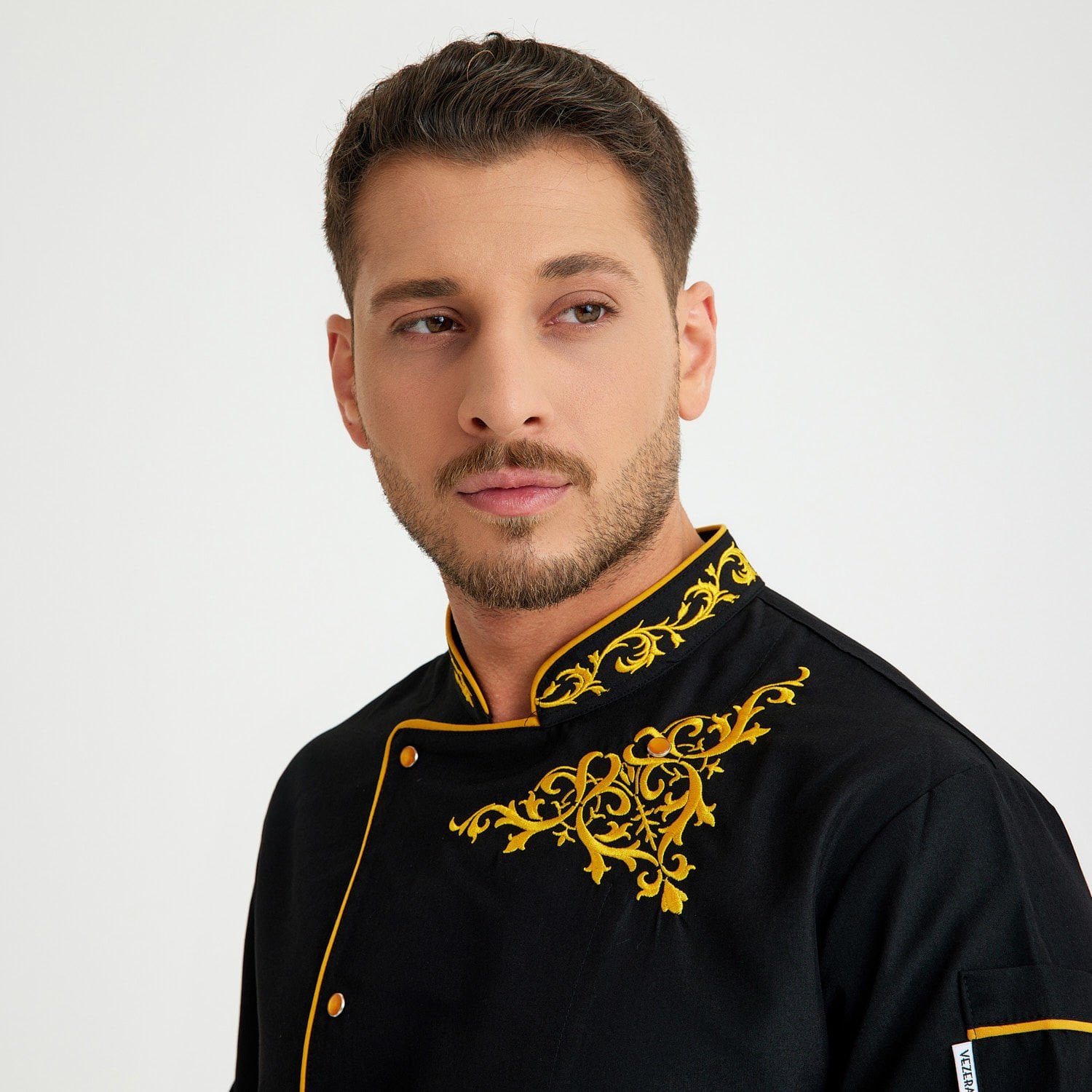 Siyah Sarı Nakışlı Aşçı Ceketi