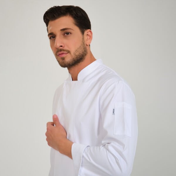 Beyaz Alpaka Hakim Yaka Aşçı Ceketi