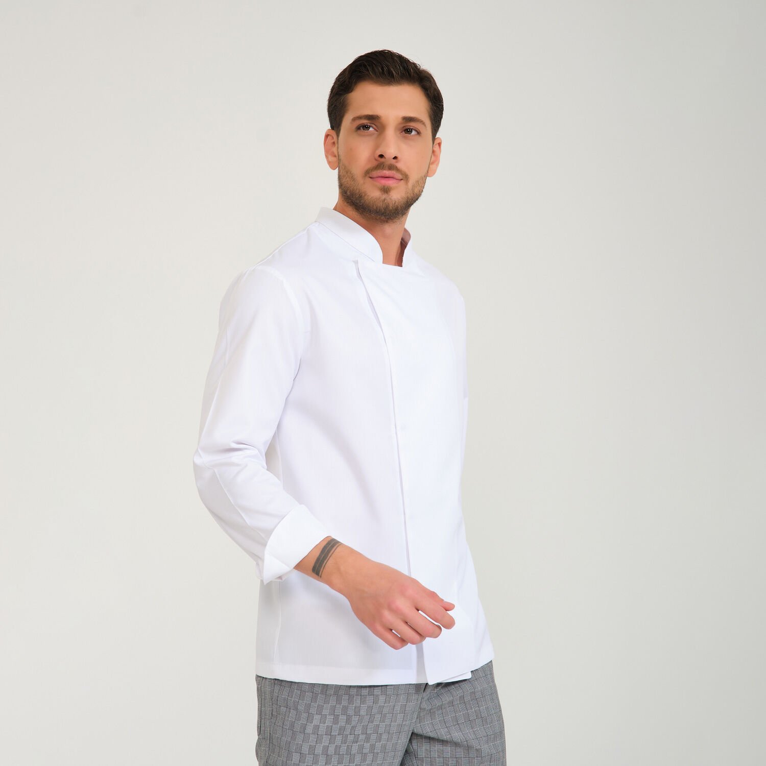 Beyaz Alpaka Hakim Yaka Aşçı Ceketi