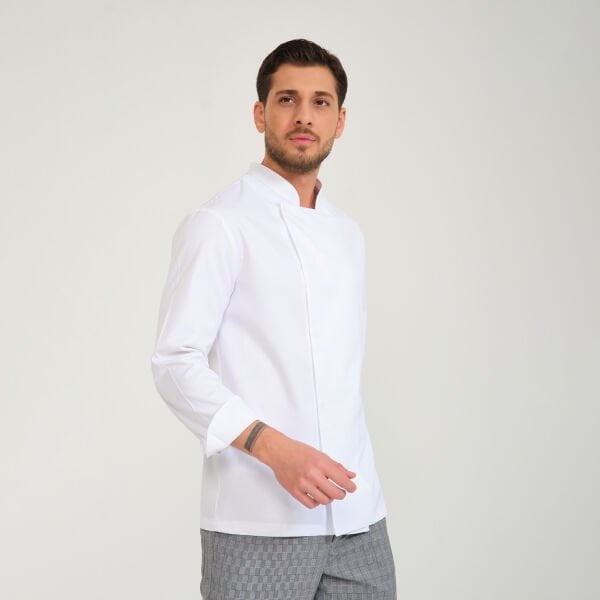 Beyaz Alpaka Hakim Yaka Aşçı Ceketi