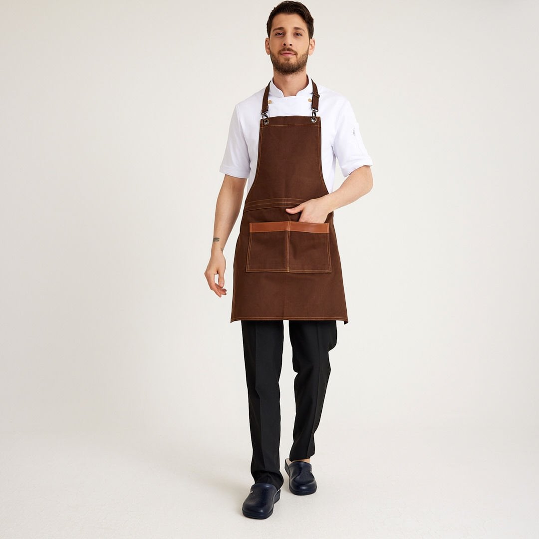Kahverengi Kot Askılı Cepli Önlük
