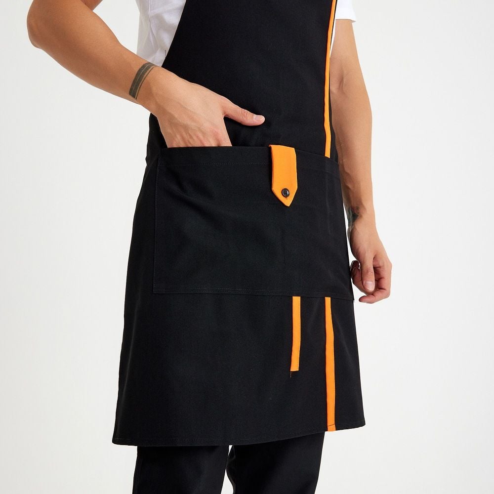 Siyah Turuncu Askılı Cepli Önlük