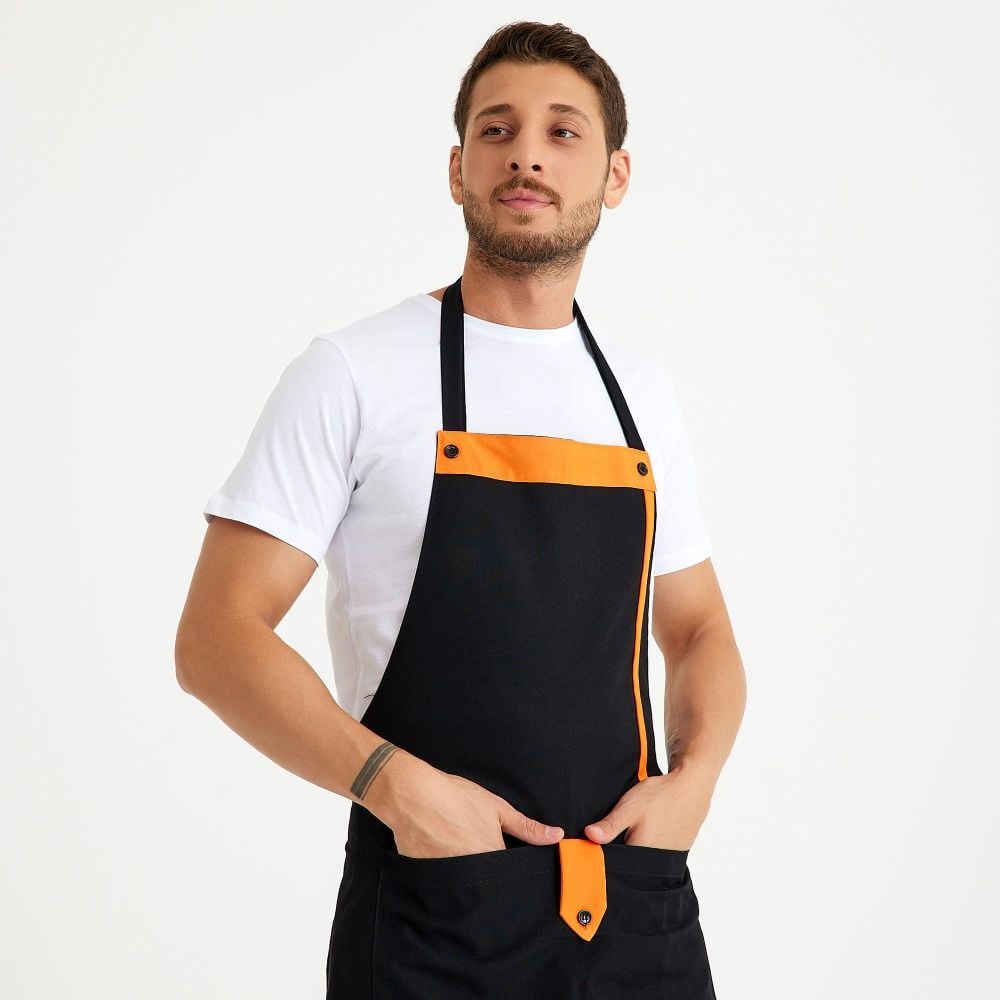 Siyah Turuncu Askılı Cepli Önlük