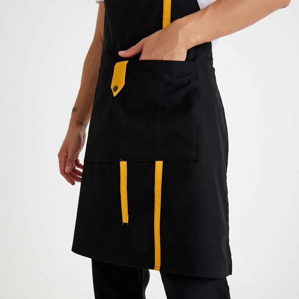 Siyah Sarı Askılı Cepli Önlük
