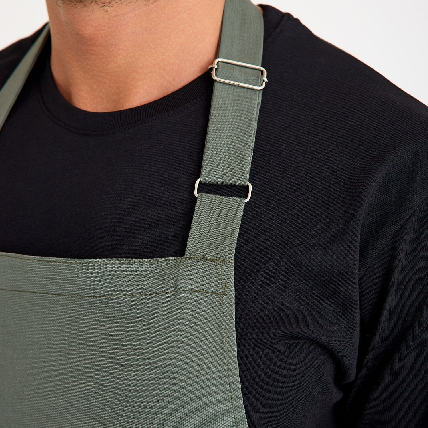 Gabardin Tokalı Askılı Önlük - Haki Tek Cep