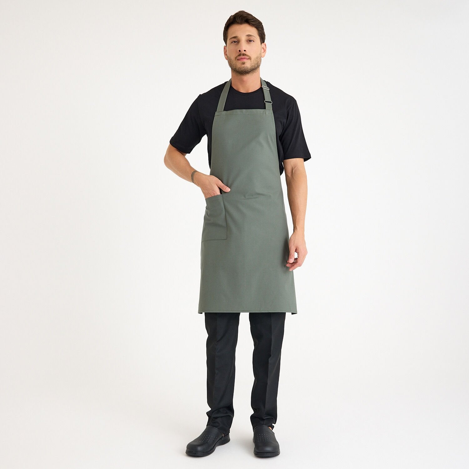 Gabardin Tokalı Askılı Önlük - Haki Tek Cep