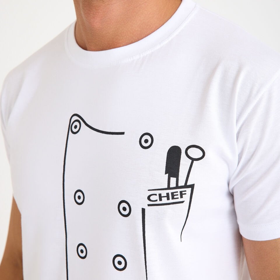 Beyaz ''Chef'' Baskı Bisiklet Yaka Aşçı Tişörtü