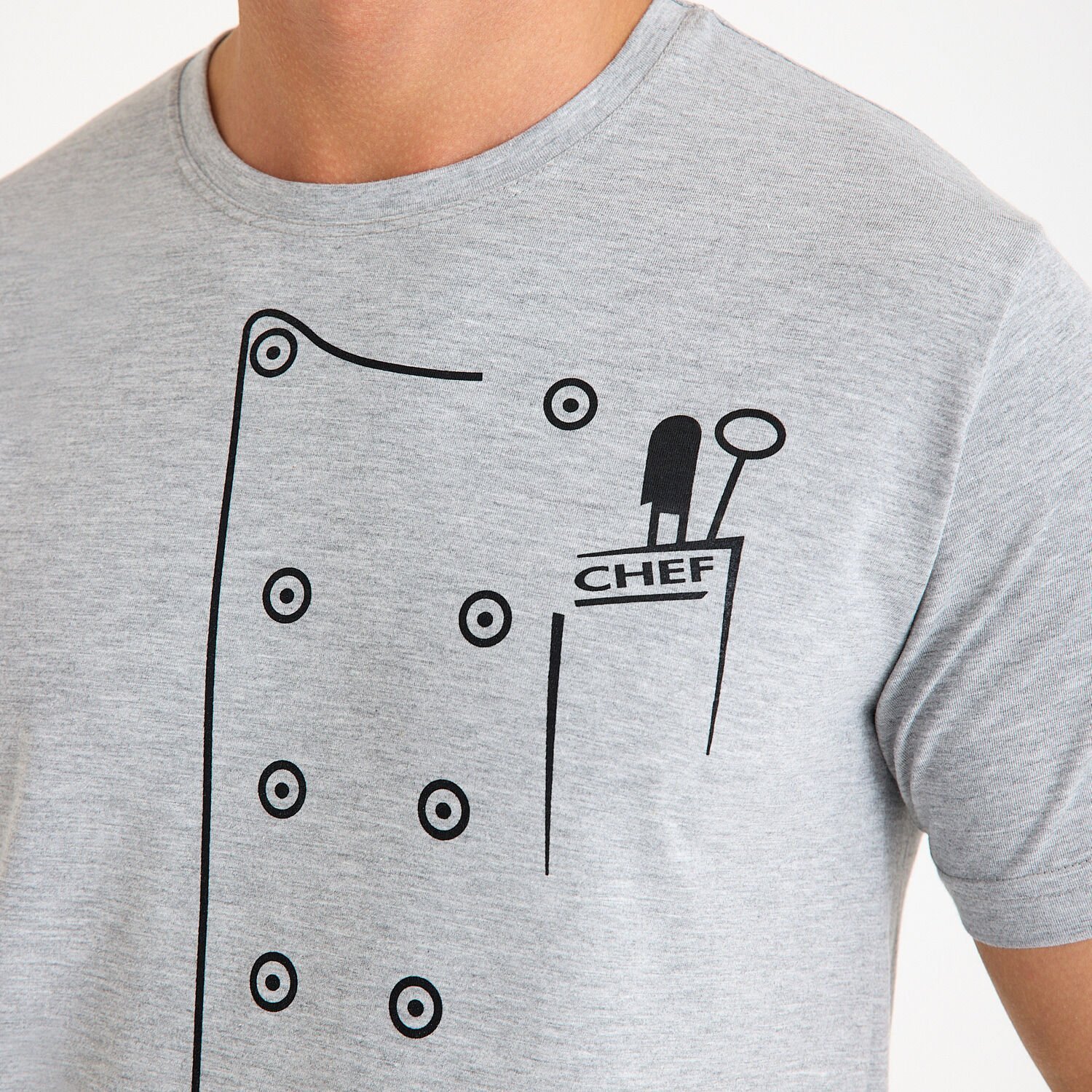 Gri ''Chef'' Baskı Bisiklet Yaka Aşçı Tişörtü