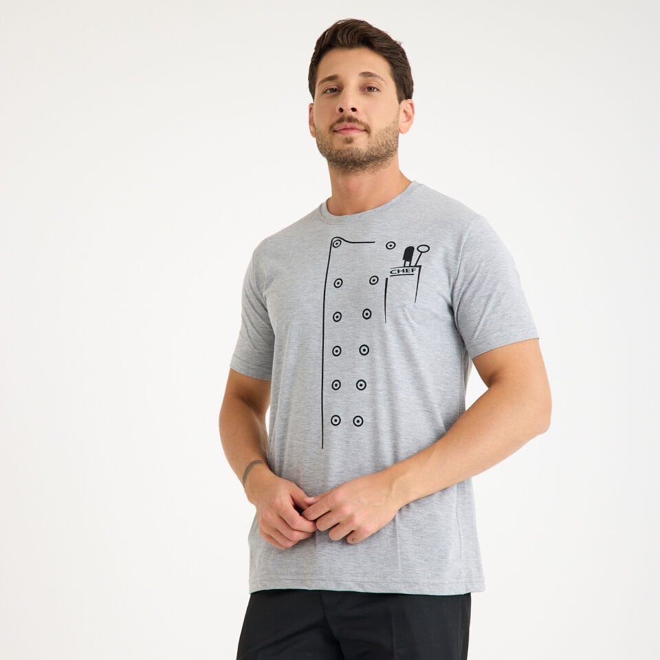 Gri ''Chef'' Baskı Bisiklet Yaka Aşçı Tişörtü