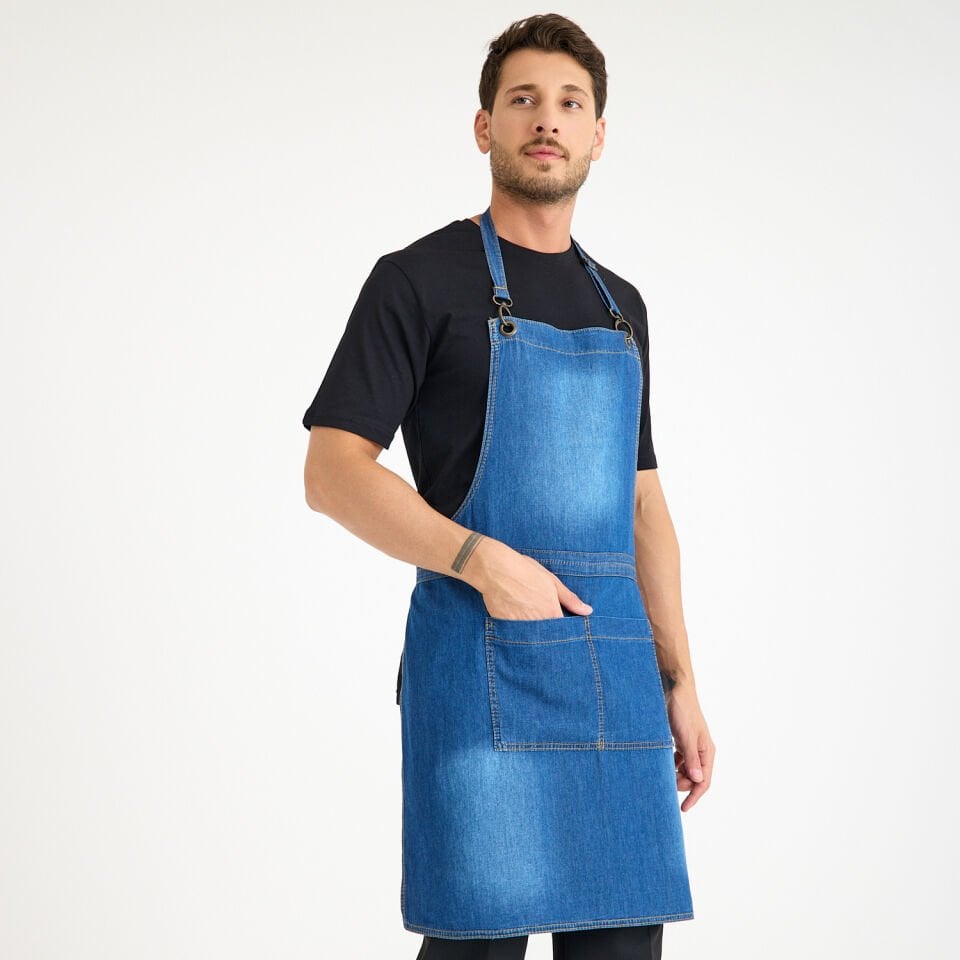 Mavi Kot Denim Askılı Cepli Önlük - İnce