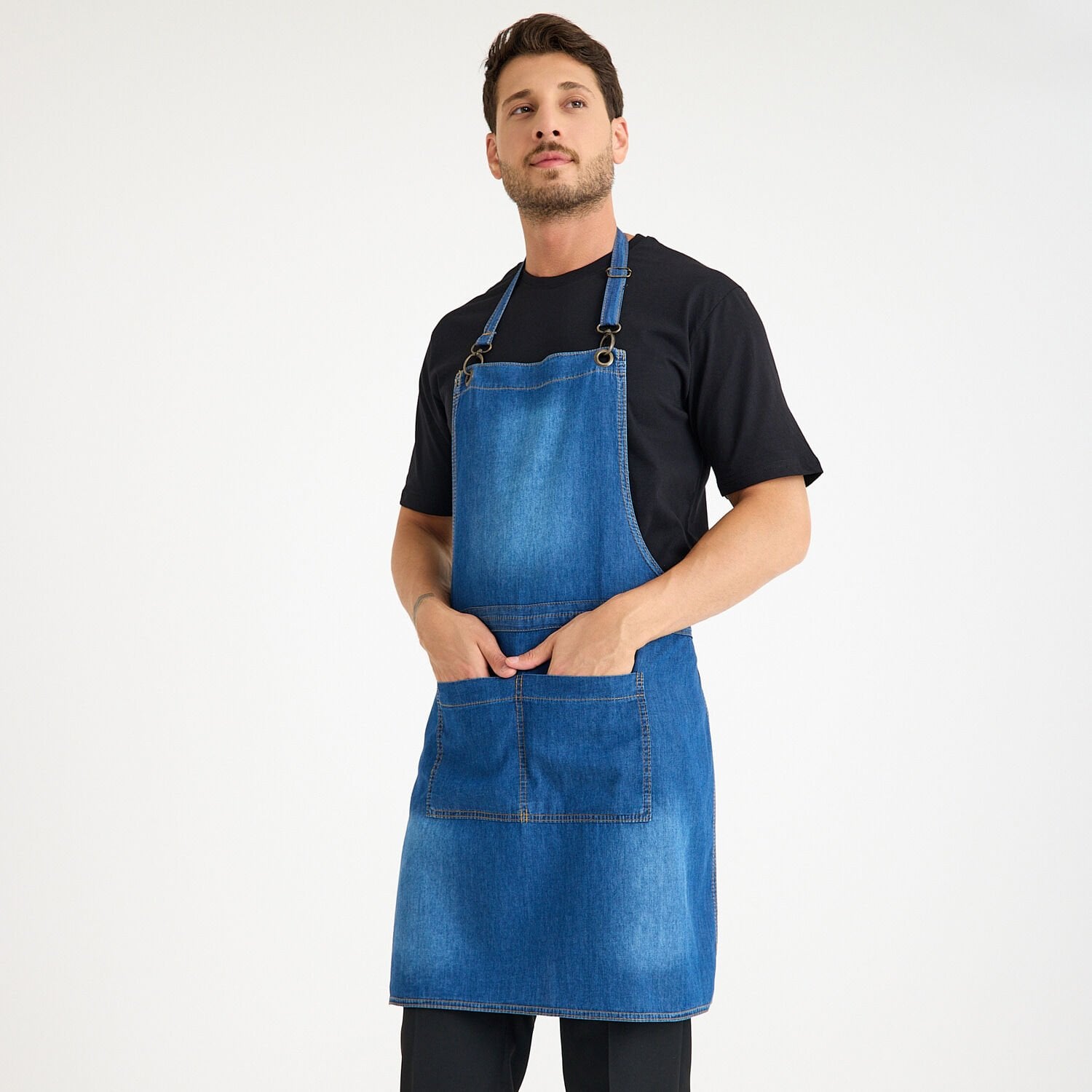 Mavi Kot Denim Askılı Cepli Önlük - İnce