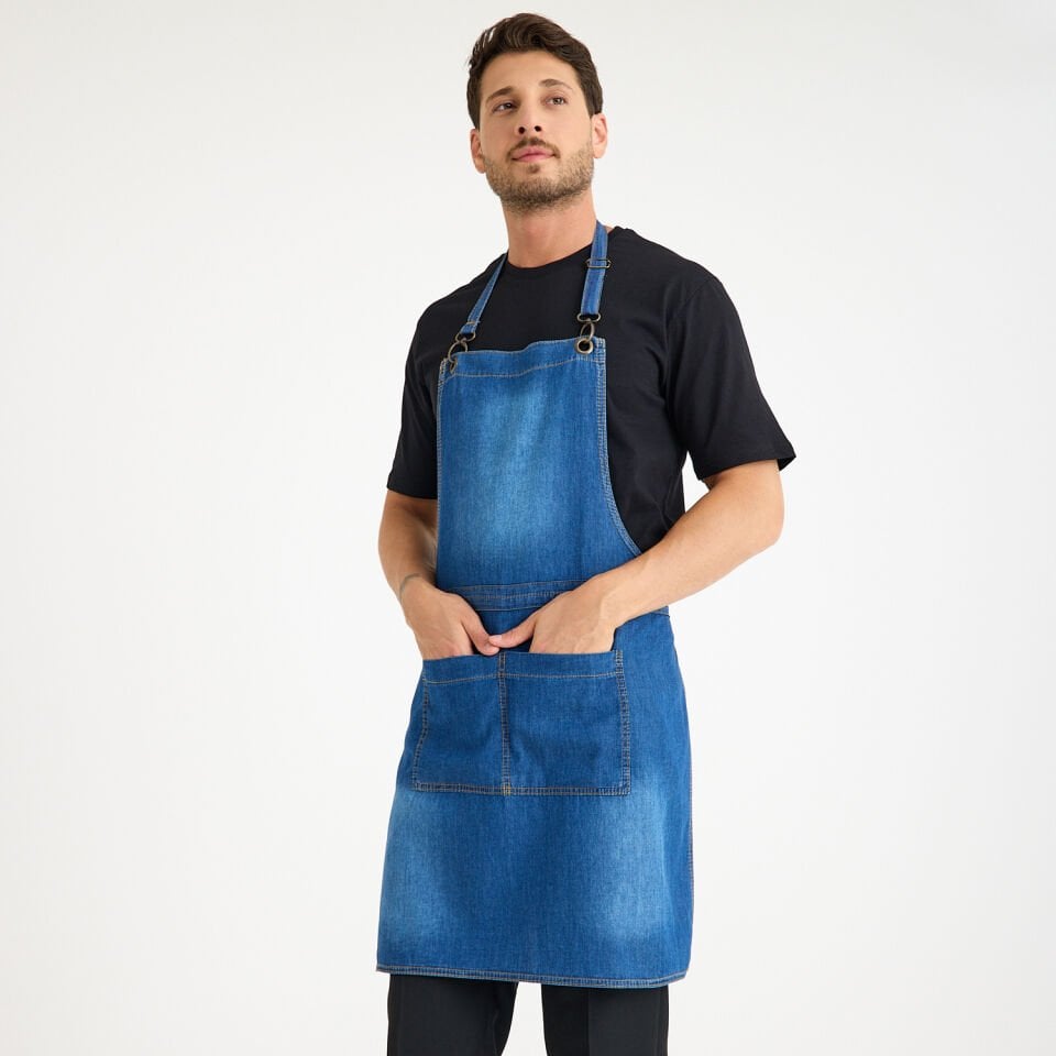 Mavi Kot Denim Askılı Cepli Önlük - İnce