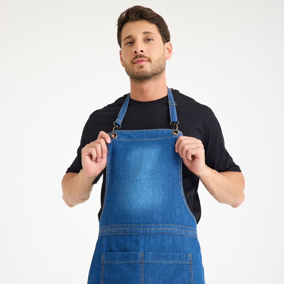 Mavi Kot Denim Askılı Cepli Önlük - İnce