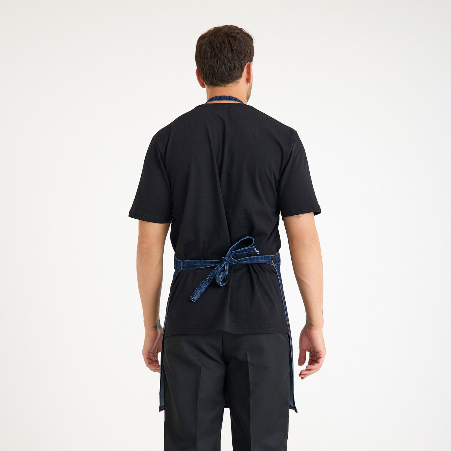 Koyu Kot Denim Askılı Cepli Önlük - Likralı