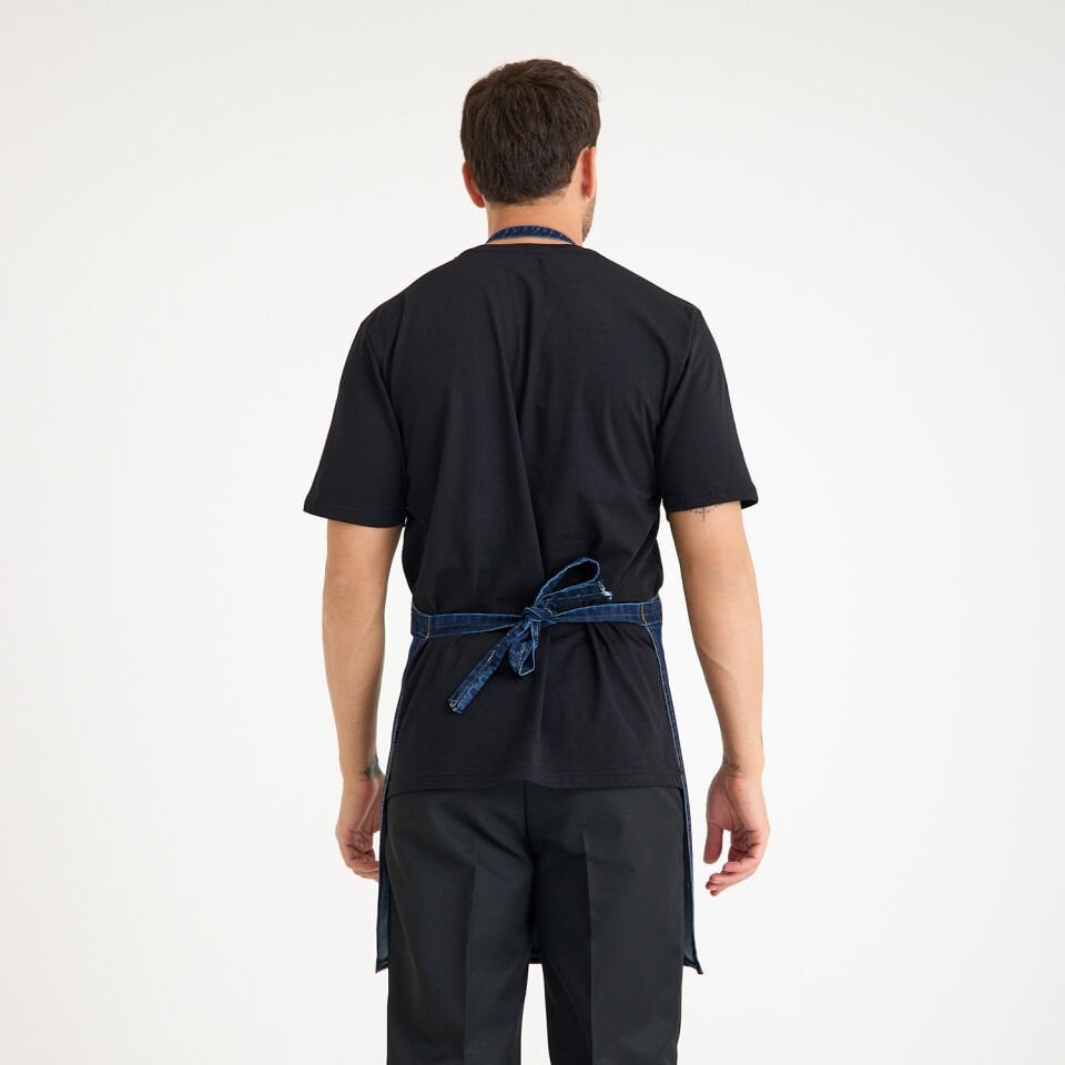 Koyu Kot Denim Askılı Cepli Önlük - Likralı