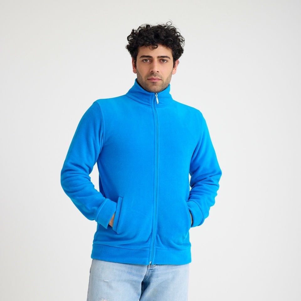 Turkuaz Dik Yaka Cepli Fermuarlı Polar Mont