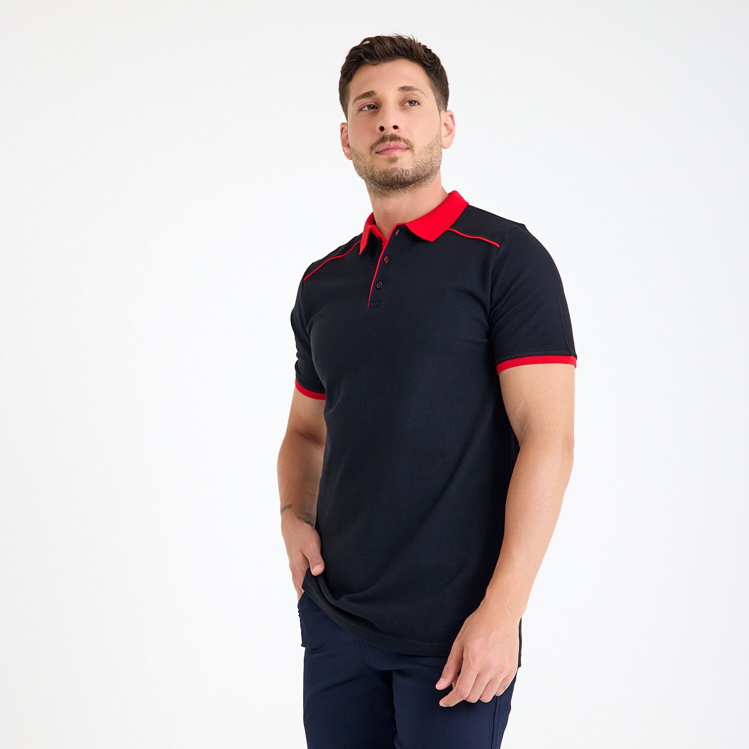 Siyah Kırmızı Çift Renk Polo Yaka İş Tişörtü