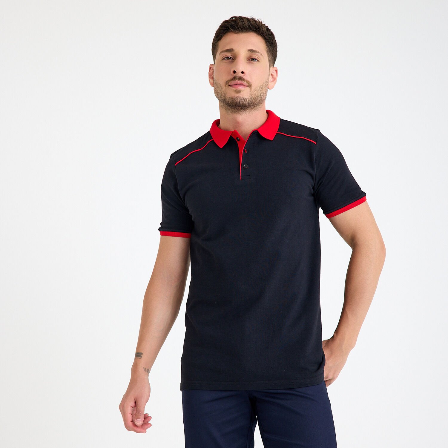 Siyah Kırmızı Çift Renk Polo Yaka İş Tişörtü