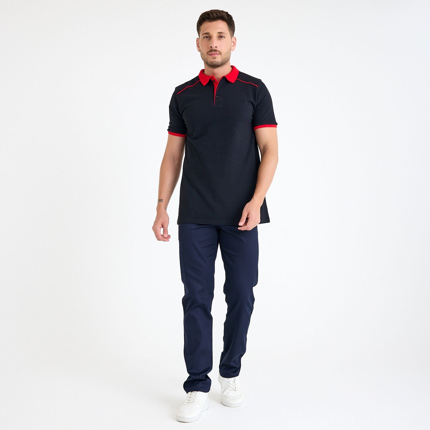 Siyah Kırmızı Çift Renk Polo Yaka İş Tişörtü