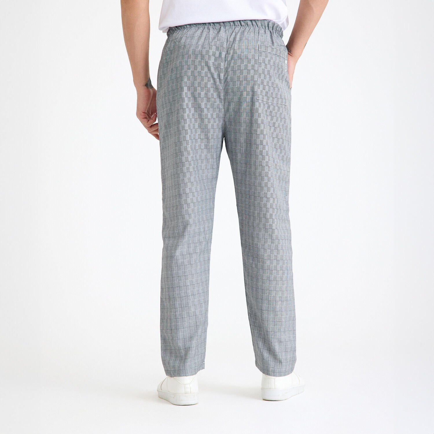 Gri Kare Desenli Lastikli Aşçı İş Pantolonu