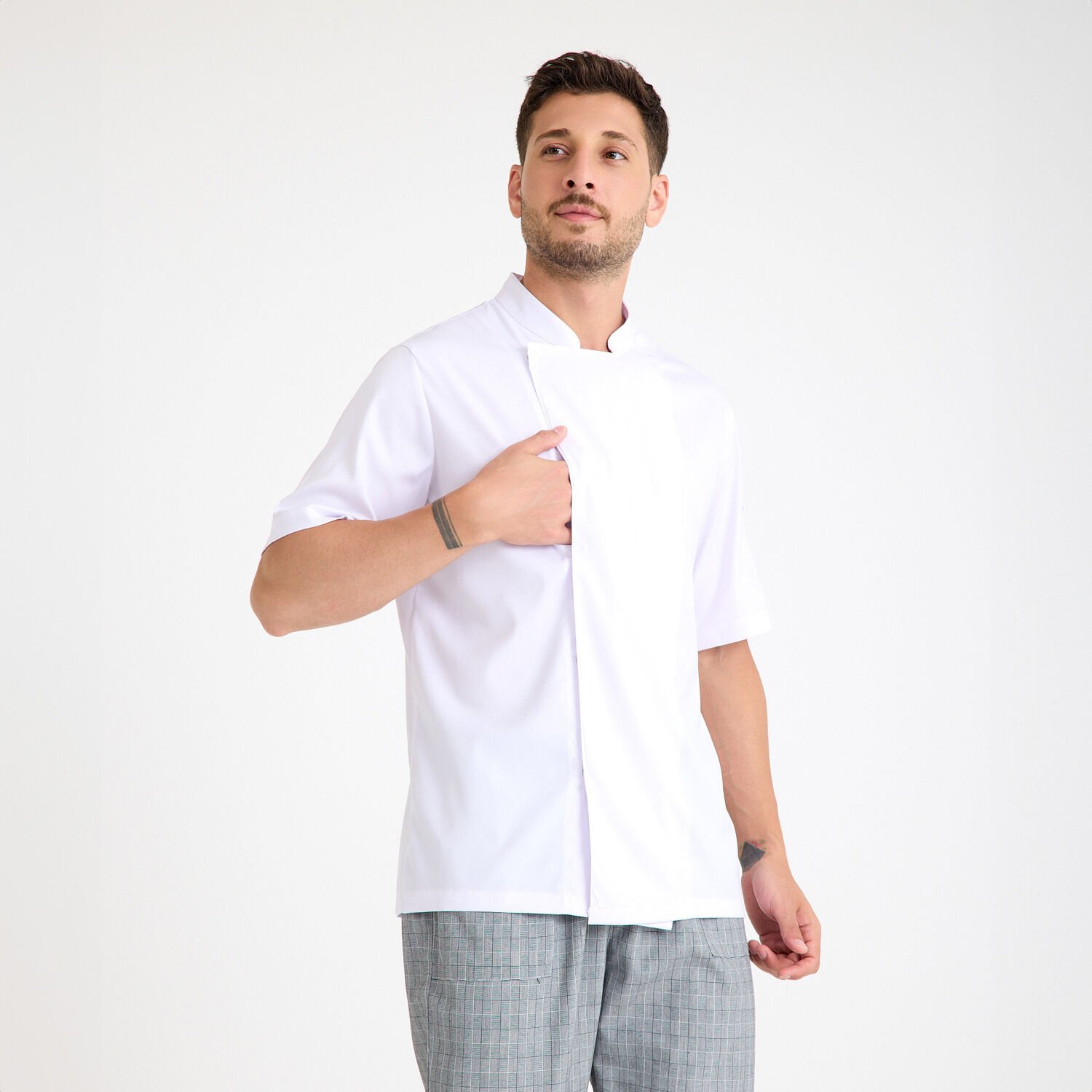 Beyaz Kısa Kol Likralı Aşçı Ceketi