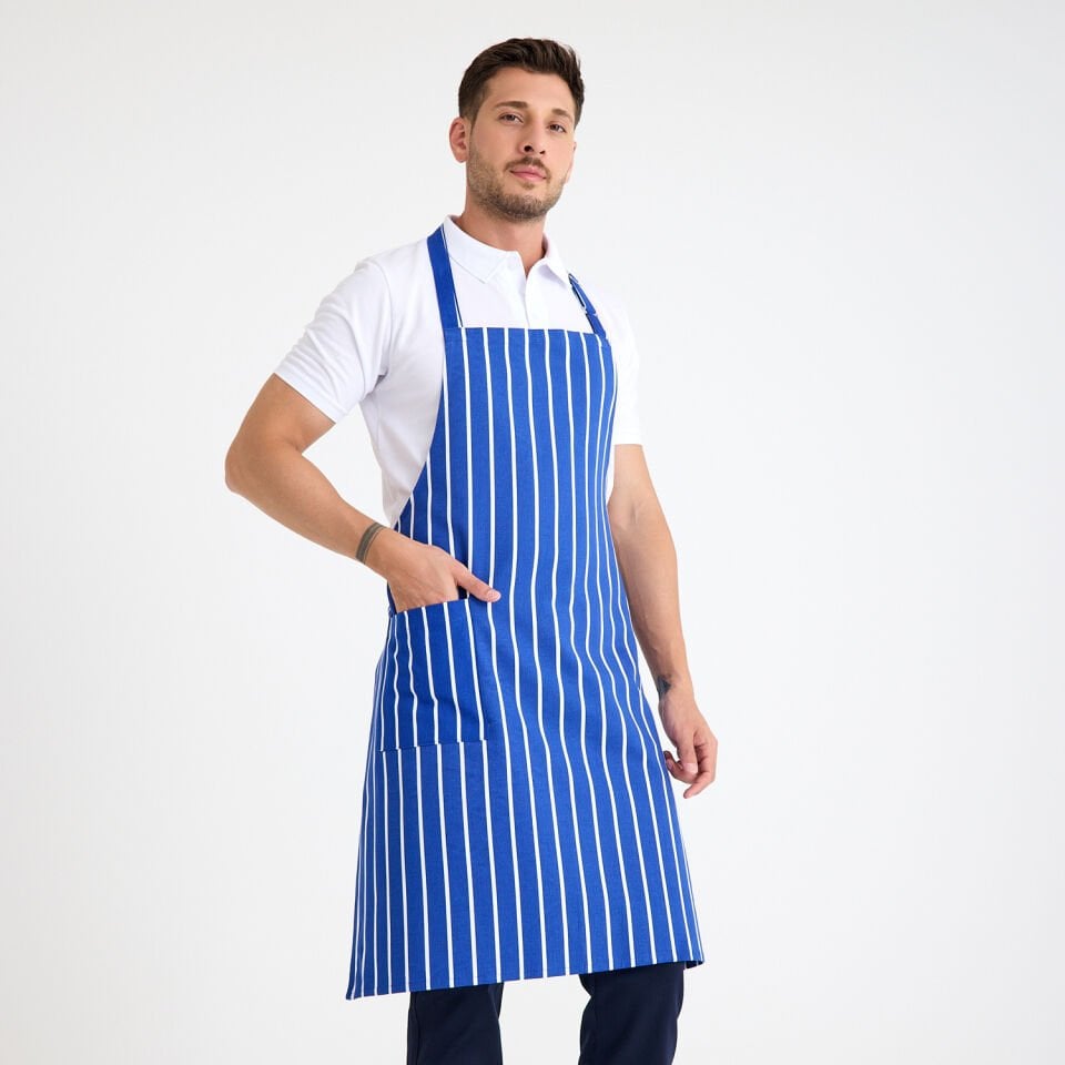 İtalyan Saks Mavi Çizgili Önlük